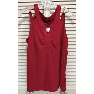 Atelier Red Cold Shoulder Strap Gathered Gold Chain Blouse‎ Size L Large NWT